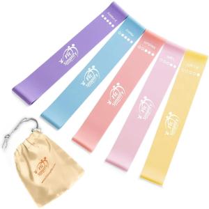 imageFit Simplify Resistance Loop Exercise Bands with Instruction Guide and Carry Bag Set of 5Pastel