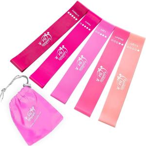 imageFit Simplify Resistance Loop Exercise Bands with Instruction Guide and Carry Bag Set of 5Pink