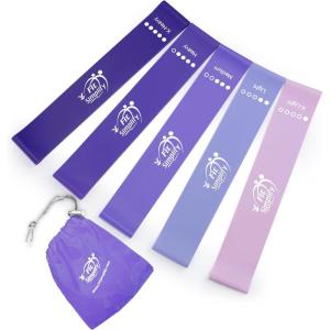 imageFit Simplify Resistance Loop Exercise Bands with Instruction Guide and Carry Bag Set of 5Purple