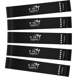imageFit Simplify Resistance Loop Exercise Fitness Bands with Instruction Guide and Carry Bag Set of 5Black